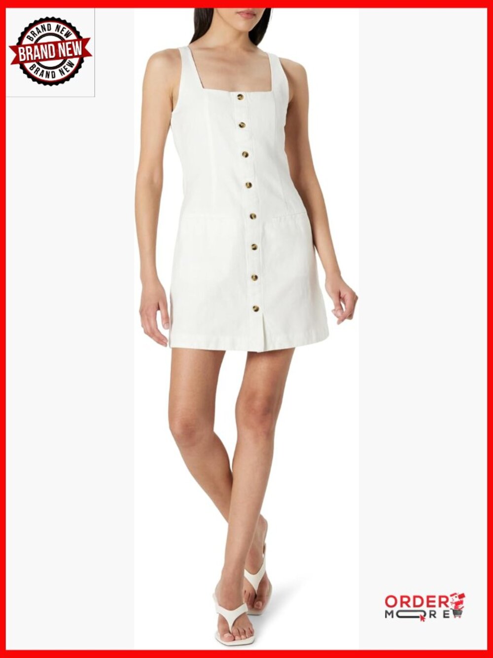 Button Down Linen Mini Dress A-Line Sleeveless Regular Fit - Picture 1 of 7